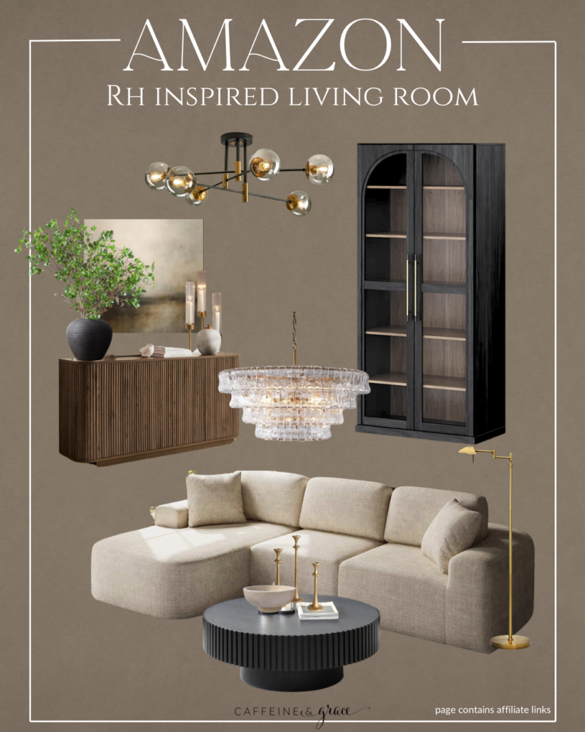 Moody organic dining room decor featuring dark wood furniture, neutral linen textiles, ceramic vases, modern lighting, and earthy table styling sourced from Amazon.